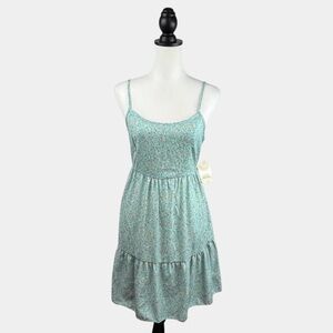 Altar’d State Floral Mini Dress Size M Mint Green Babydoll Tiered Summer NEW